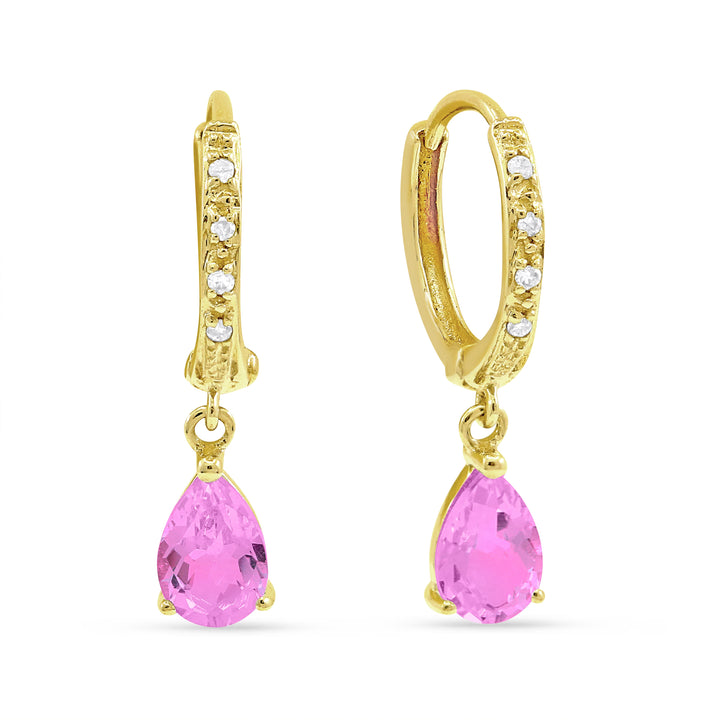 Beautiful Hand Crafted 14K Yellow Gold 4x6MM Created Pink Sapphire And Diamond Essentials Collection Drop Dangle Earrings With A Omega Back Closure
