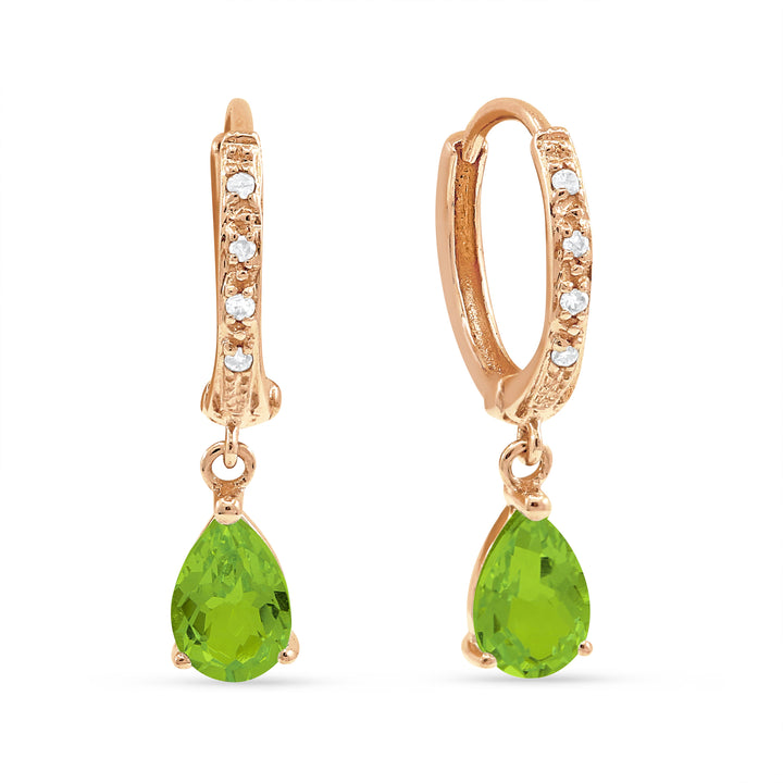 Beautiful Hand Crafted 14K Rose Gold 4x6MM Peridot And Diamond Essentials Collection Drop Dangle Earrings With A Omega Back Closure