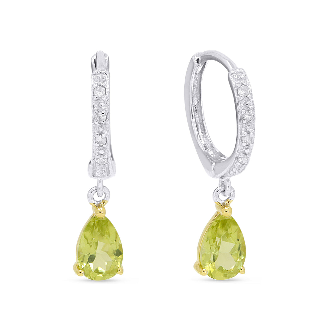Beautiful Hand Crafted 14K Two Tone Gold 4x6MM Peridot And Diamond Essentials Collection Drop Dangle Earrings With A Omega Back Closure