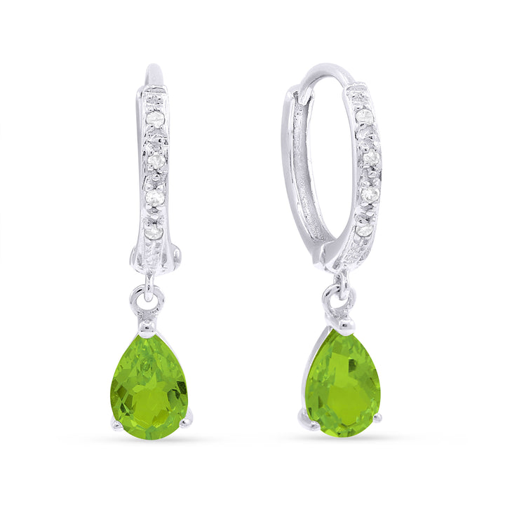 Beautiful Hand Crafted 14K White Gold 4x6MM Peridot And Diamond Essentials Collection Drop Dangle Earrings With A Omega Back Closure