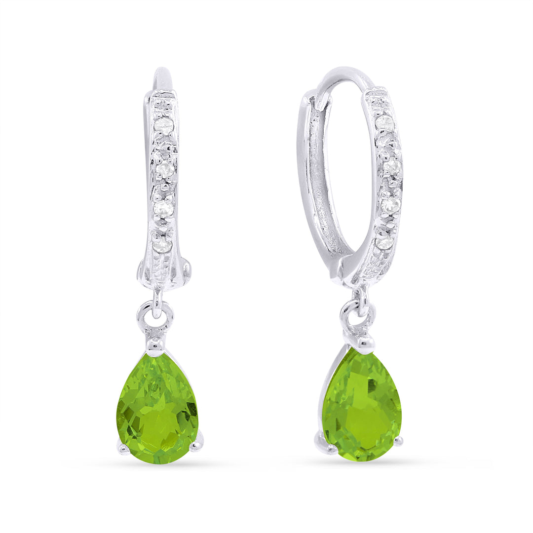 Beautiful Hand Crafted 14K White Gold 4X6MM Peridot And Diamond Essentials Collection Drop Dangle Earrings With A Lever Back Closure