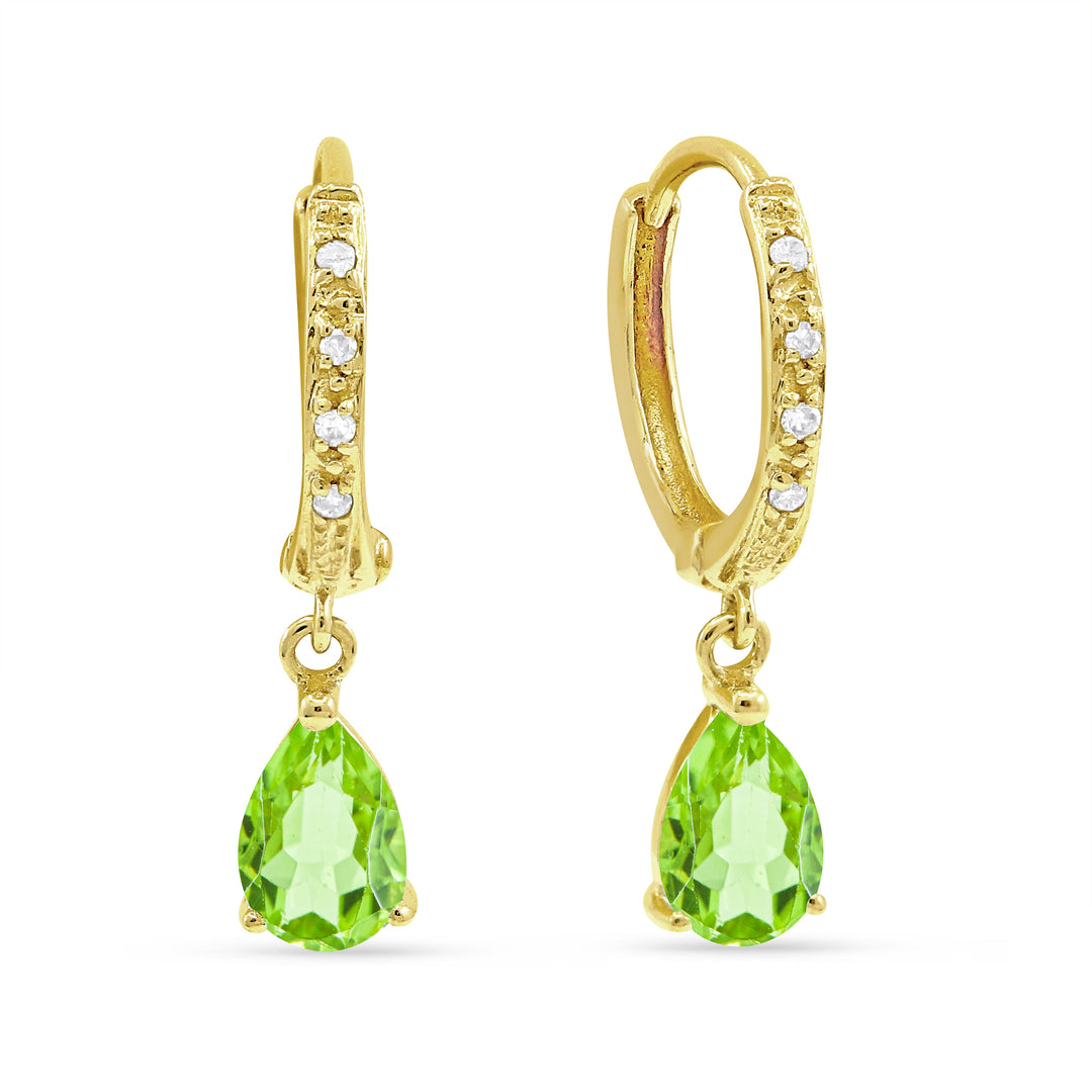 Beautiful Hand Crafted 14K Yellow Gold 4X6MM Peridot And Diamond Essentials Collection Drop Dangle Earrings With A Lever Back Closure