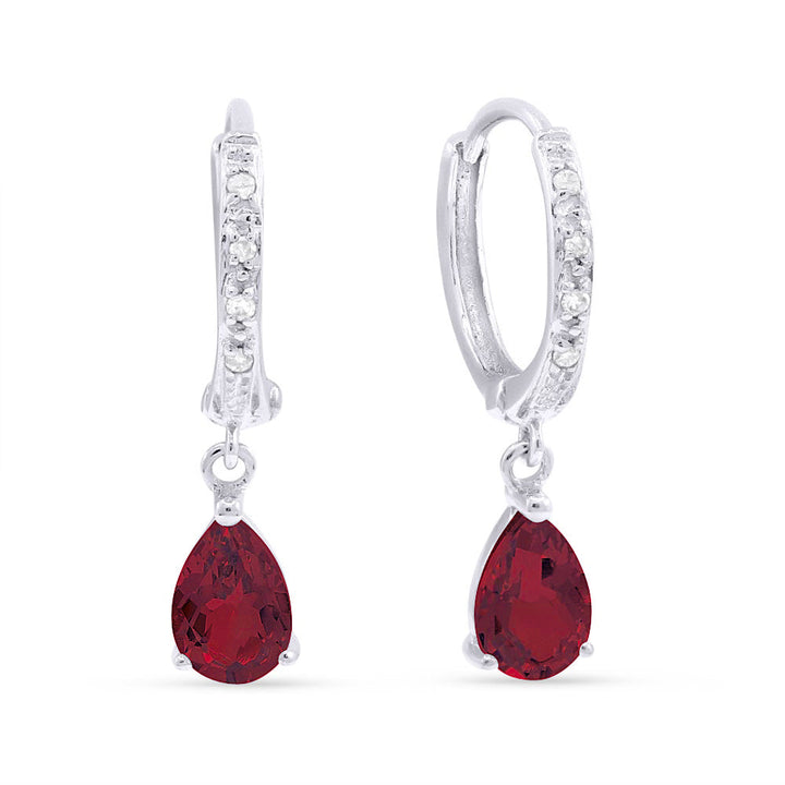 Beautiful Hand Crafted 14K White Gold 4X6MM Created Ruby And Diamond Essentials Collection Drop Dangle Earrings With A Lever Back Closure