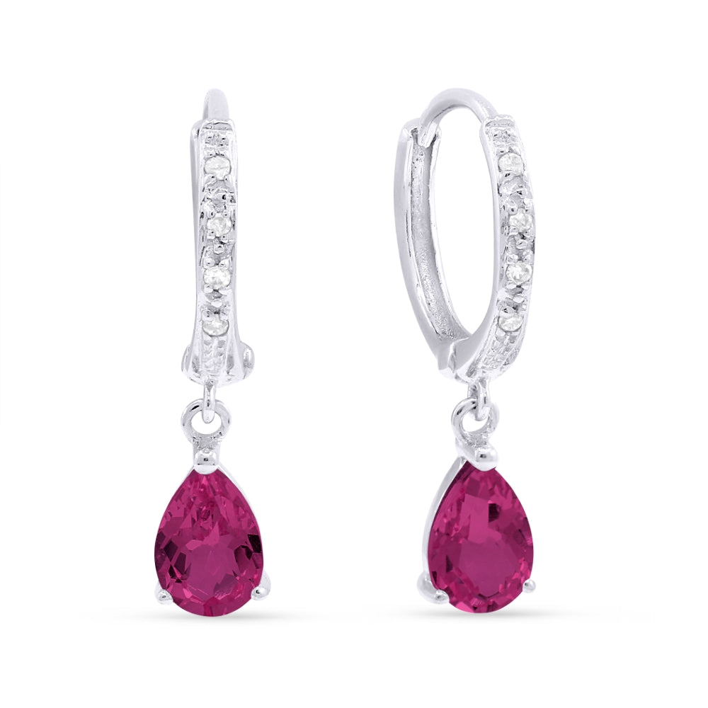 Beautiful Hand Crafted 14K White Gold 4X6MM Ruby And Diamond Essentials Collection Drop Dangle Earrings With A Lever Back Closure