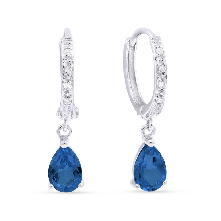 Beautiful Hand Crafted 14K White Gold 4X6MM Sapphire And Diamond Essentials Collection Drop Dangle Earrings With A Lever Back Closure