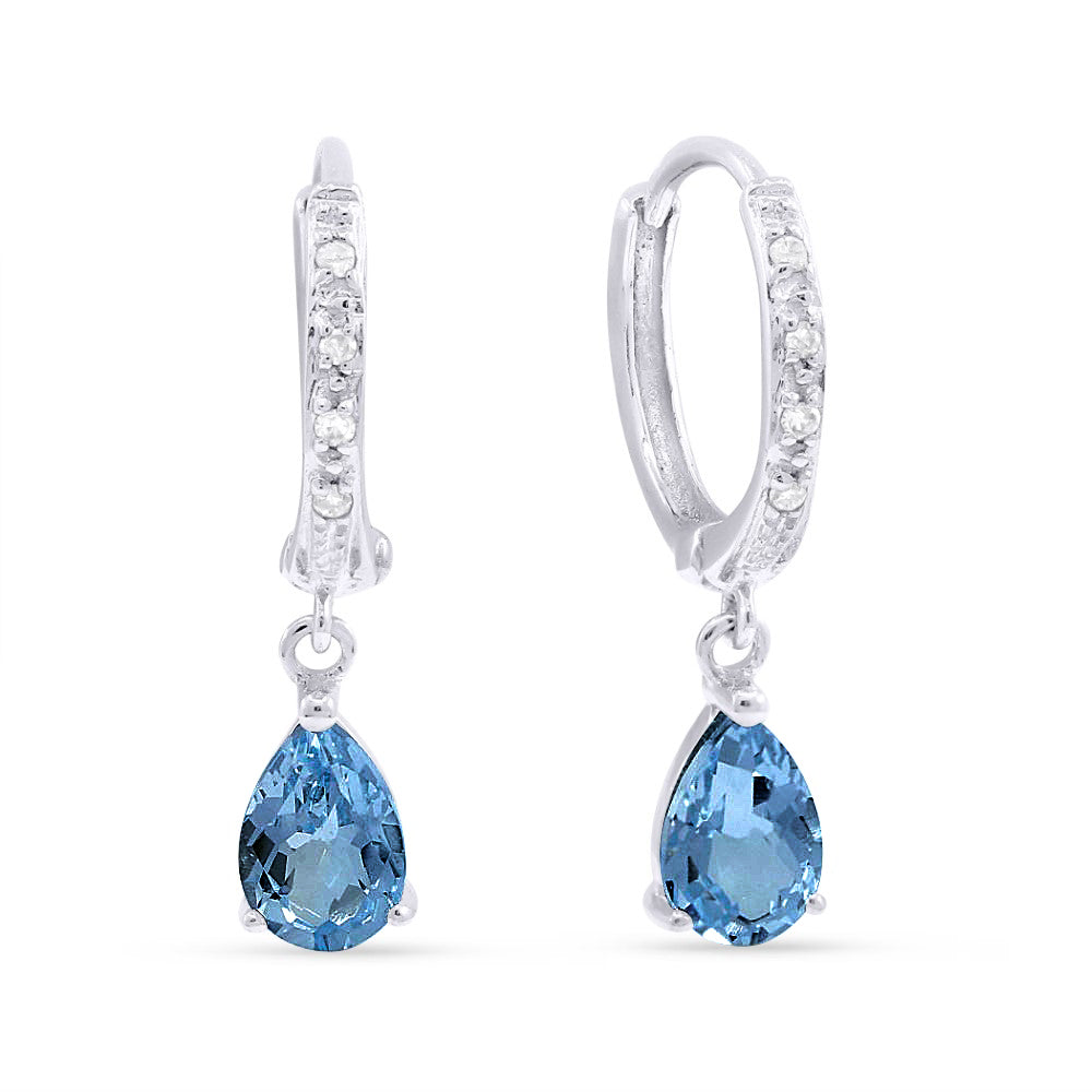 Beautiful Hand Crafted 14K White Gold 4X6MM Swiss Blue Topaz And Diamond Essentials Collection Drop Dangle Earrings With A Lever Back Closure