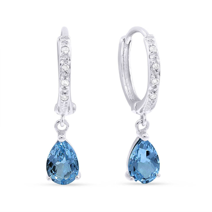 Beautiful Hand Crafted 14K White Gold 4x6MM Swiss Blue Topaz And Diamond Essentials Collection Drop Dangle Earrings With A Omega Back Closure