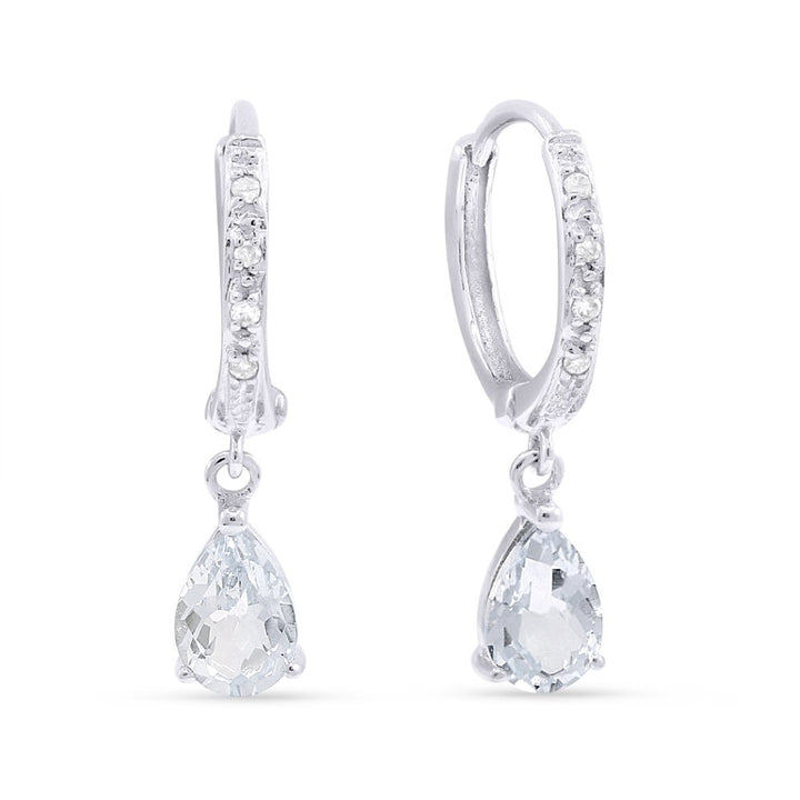 Beautiful Hand Crafted 14K White Gold 4X6MM White Topaz And Diamond Essentials Collection Drop Dangle Earrings With A Lever Back Closure