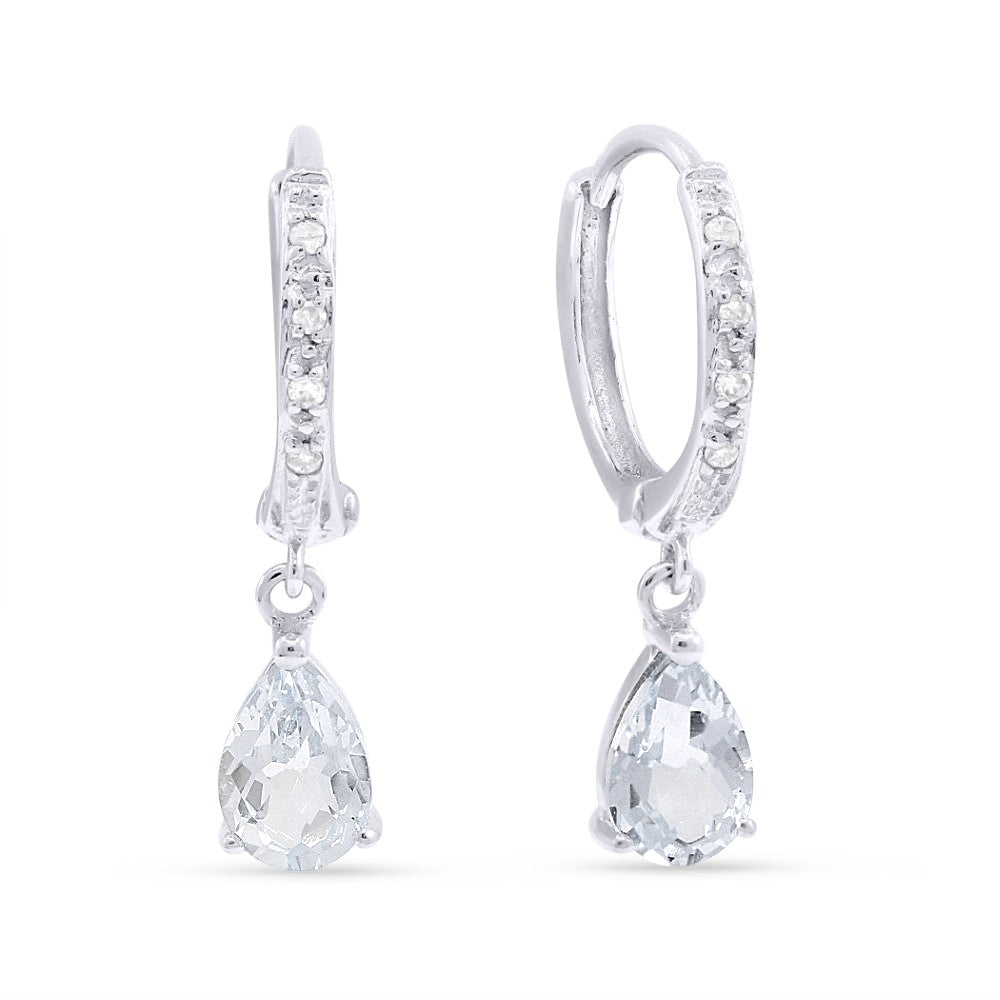 Beautiful Hand Crafted 14K White Gold 4x6MM White Topaz And Diamond Essentials Collection Drop Dangle Earrings With A Omega Back Closure