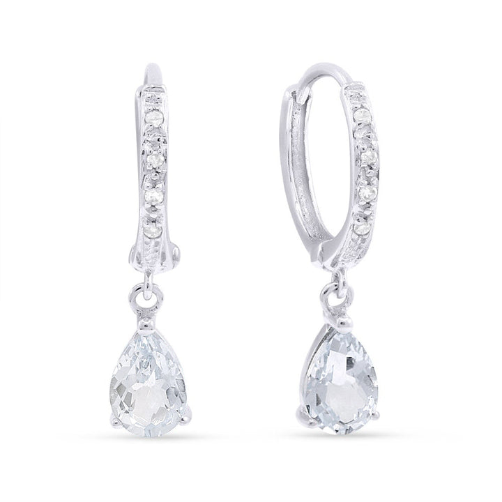 Beautiful Hand Crafted 14K White Gold 4x6MM White Topaz And Diamond Essentials Collection Drop Dangle Earrings With A Omega Back Closure