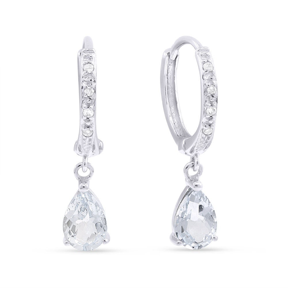 Beautiful Hand Crafted 14K White Gold 4X6MM White Topaz And Diamond Essentials Collection Drop Dangle Earrings With A Lever Back Closure