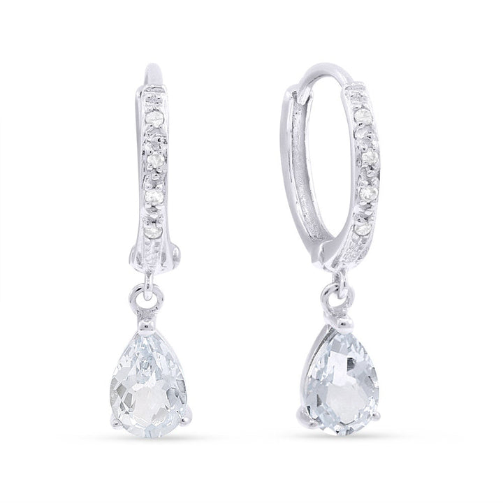 Beautiful Hand Crafted 14K White Gold 4X6MM White Topaz And Diamond Essentials Collection Drop Dangle Earrings With A Lever Back Closure