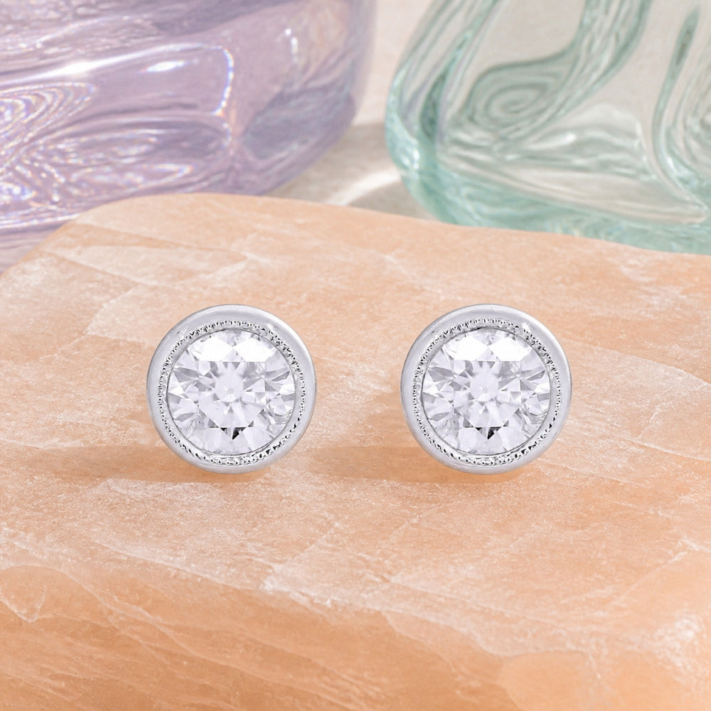 E1470 - 14K White Gold Diamond Round Stud Earrings