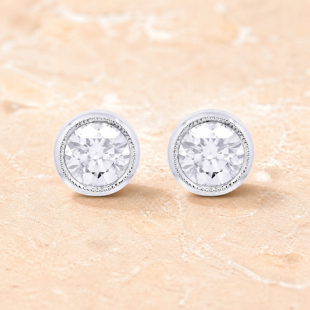 E1470 - 14K White Gold Diamond Round Stud Earrings