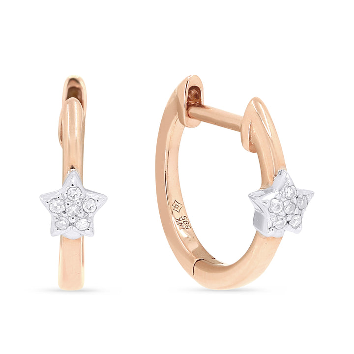 Beautiful Hand Crafted 14K Rose Gold White Diamond Milano Collection Hoop Earrings With A Hoop Closure