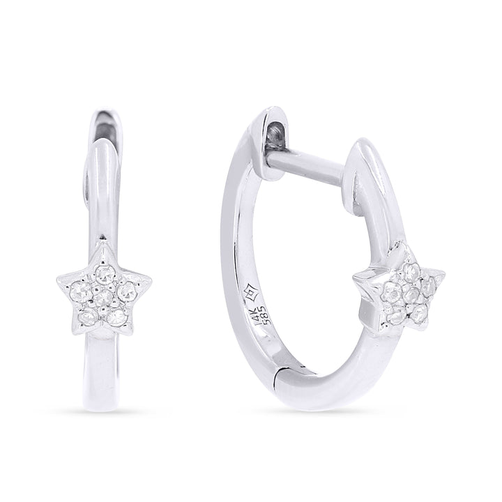 Beautiful Hand Crafted 14K White Gold White Diamond Milano Collection Hoop Earrings With A Hoop Closure