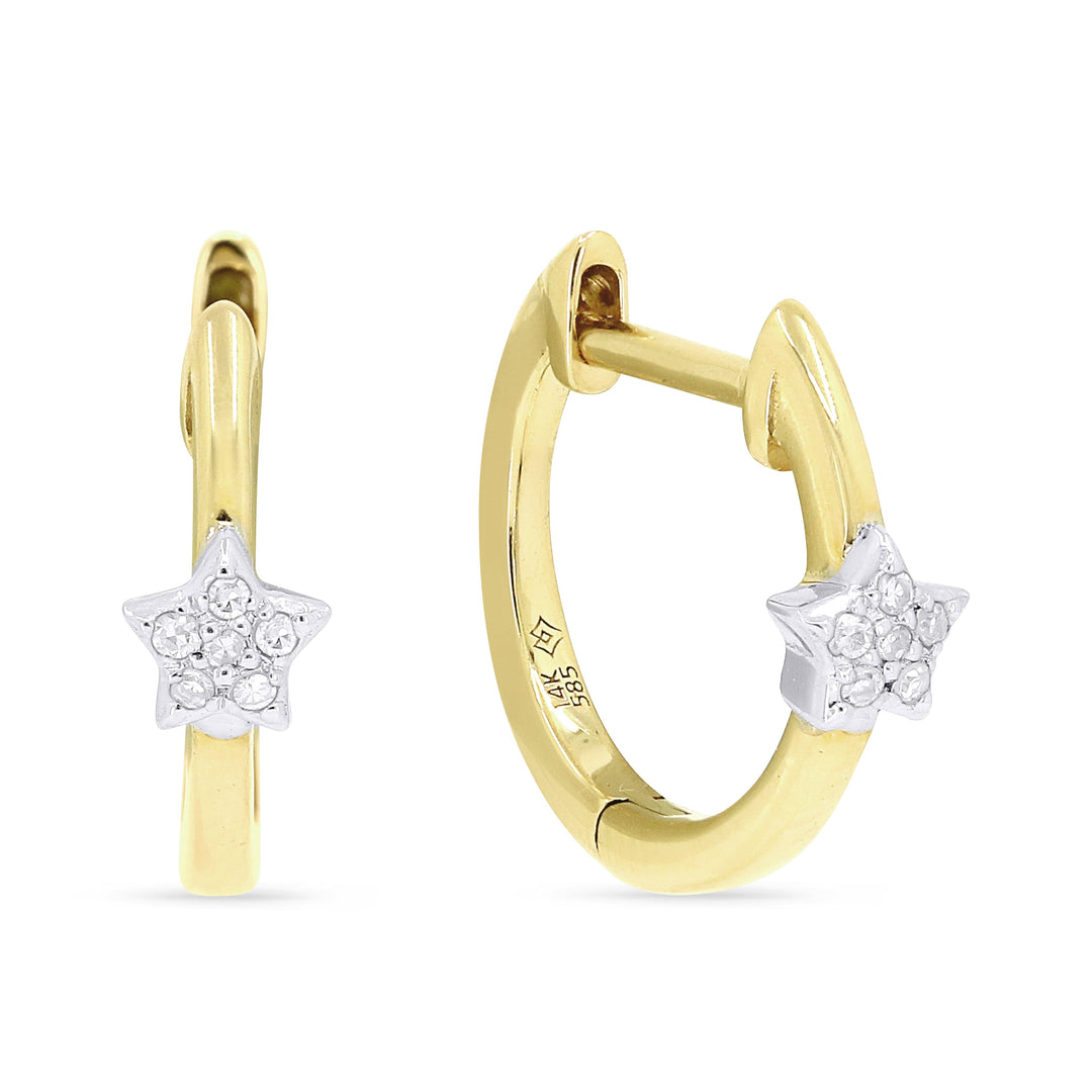 Beautiful Hand Crafted 14K Yellow Gold White Diamond Milano Collection Hoop Earrings With A Hoop Closure