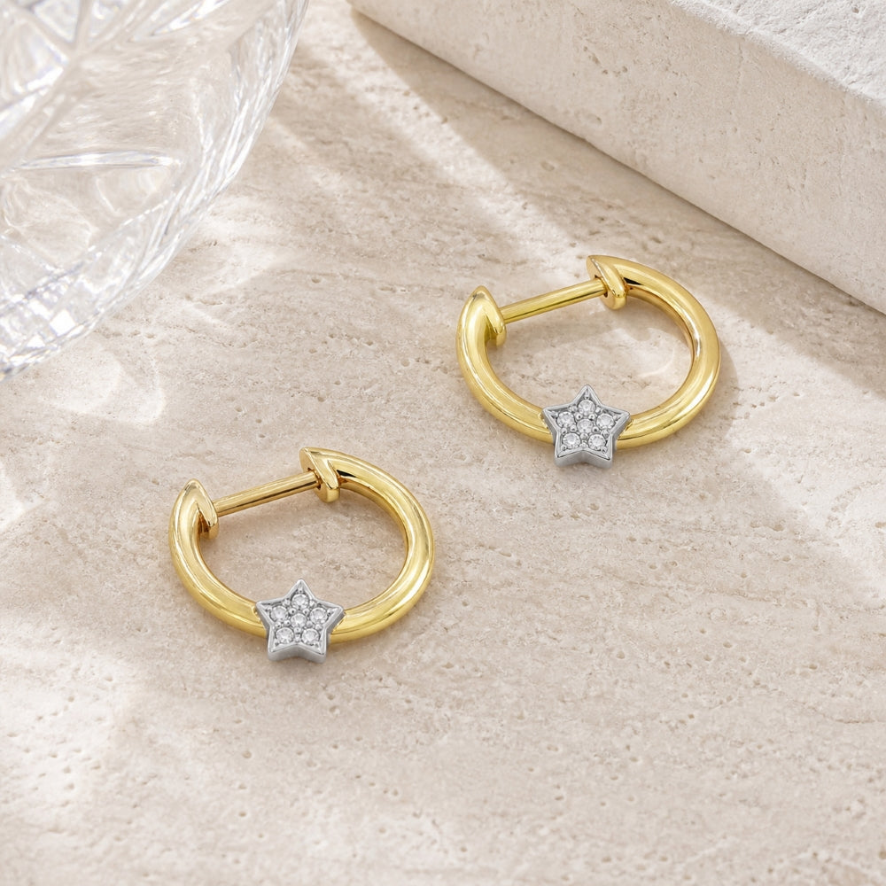 E1472 - 14K Gold Diamond Huggie Hoop Earrings