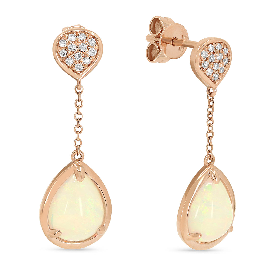 Beautiful Hand Crafted 14K Yellow Gold  Ethiopian Opal And Diamond Eclectica Collection Drop Dangle Earrings With A Push Back Closure