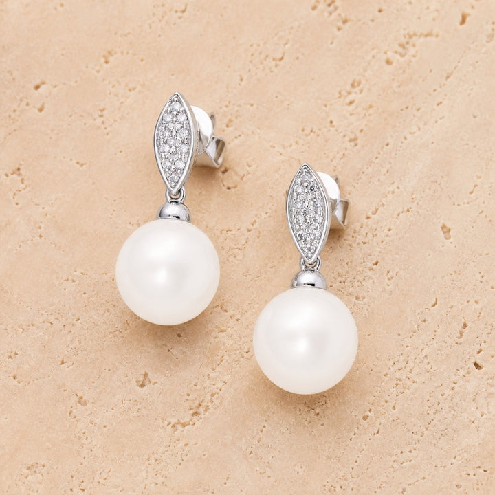 E1479 - 14K Gold Pearl Round Drop Earrings