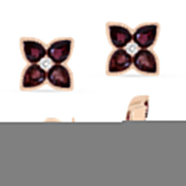 Beautiful Hand Crafted 14K Rose Gold 3X4MM Garnet And Diamond Eclectica Collection Stud Earrings With A Push Back Closure