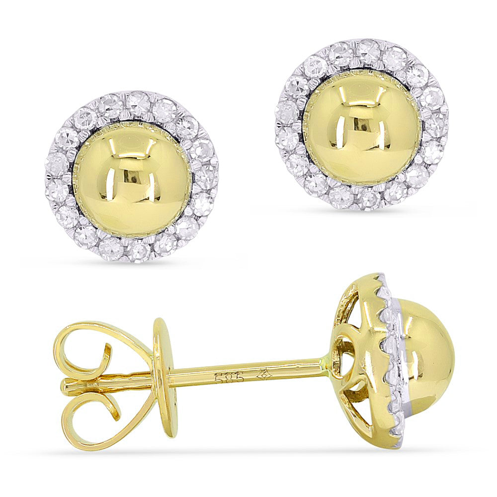 Beautiful Hand Crafted 14K Yellow Gold White Diamond Milano Collection Stud Earrings With A Push Back Closure