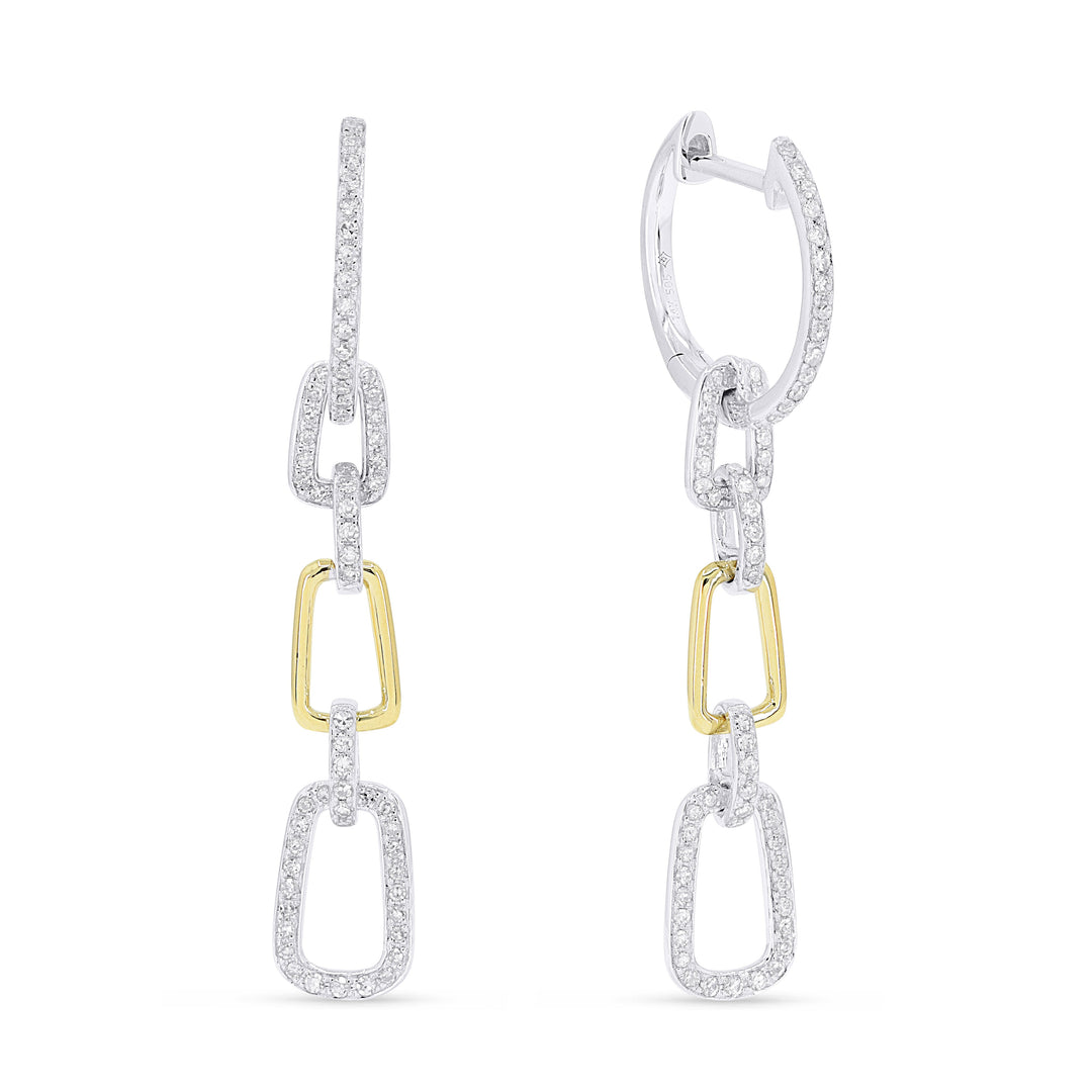 Beautiful Hand Crafted 14K Two Tone Gold White Diamond Milano Collection Drop Dangle Earrings With A Push Back Closure