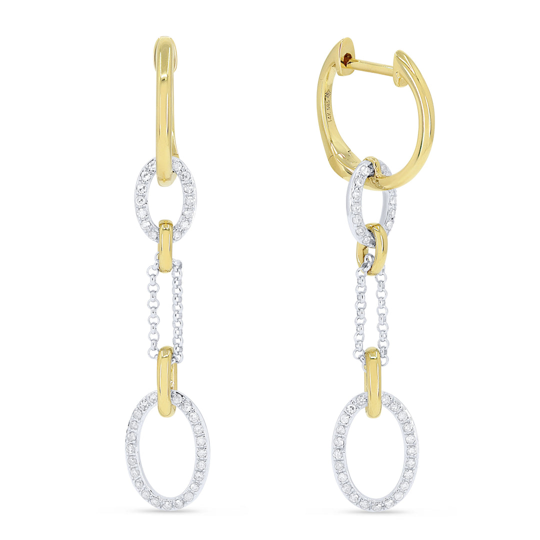 Beautiful Hand Crafted 14K Two Tone Gold White Diamond Milano Collection Drop Dangle Earrings With A Push Back Closure