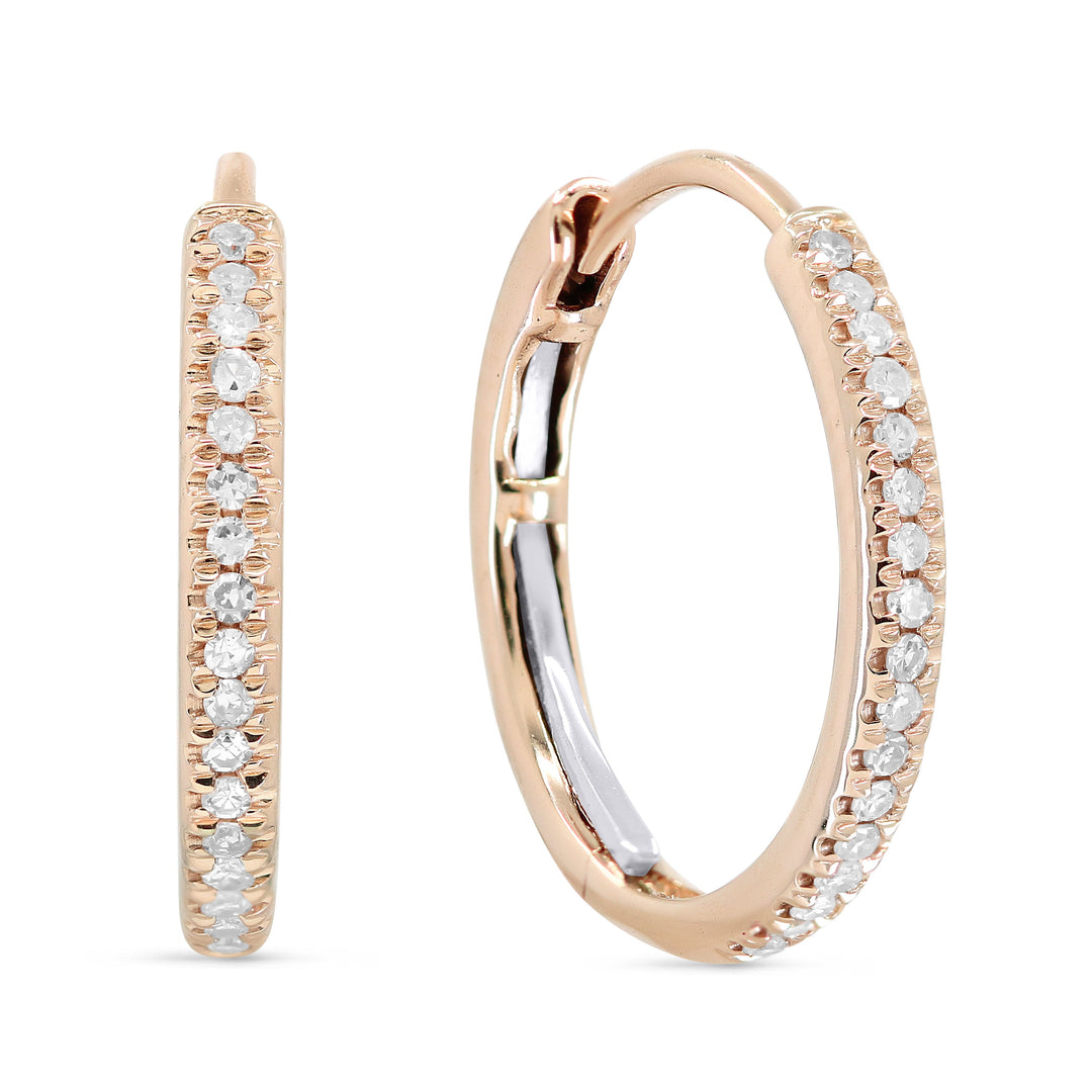 Beautiful Hand Crafted 14K Rose Gold White Diamond Milano Collection Hoop Earrings With A Hoop Closure