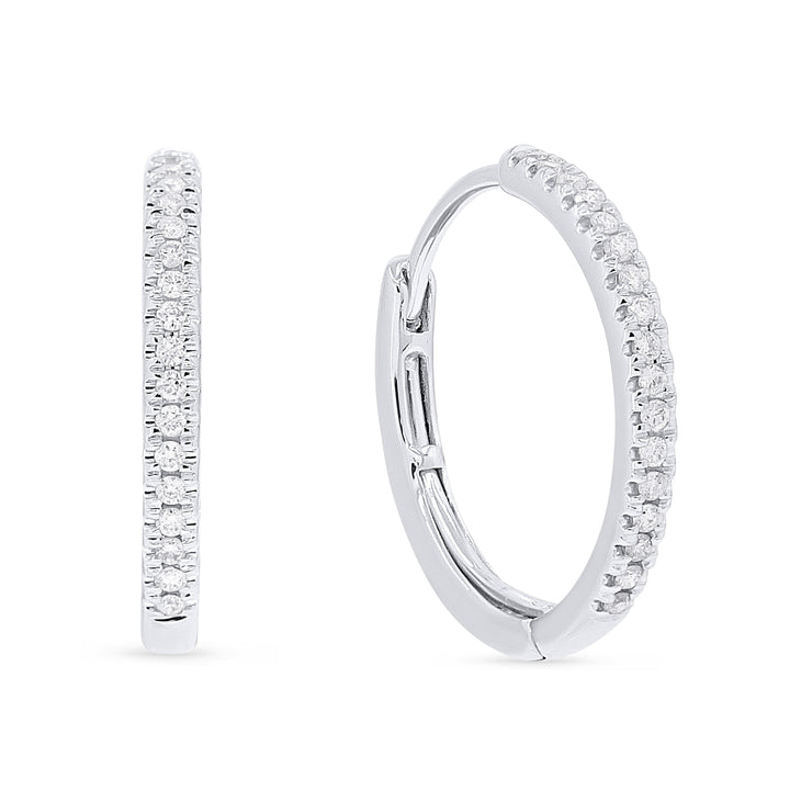 Beautiful Hand Crafted 14K White Gold White Diamond Milano Collection Hoop Earrings With A Hoop Closure