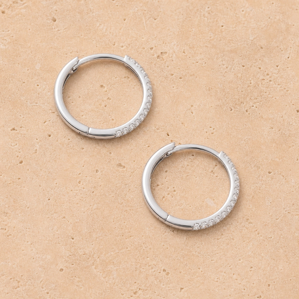 E1484 - 14K Gold Diamond Huggie Hoop Earrings