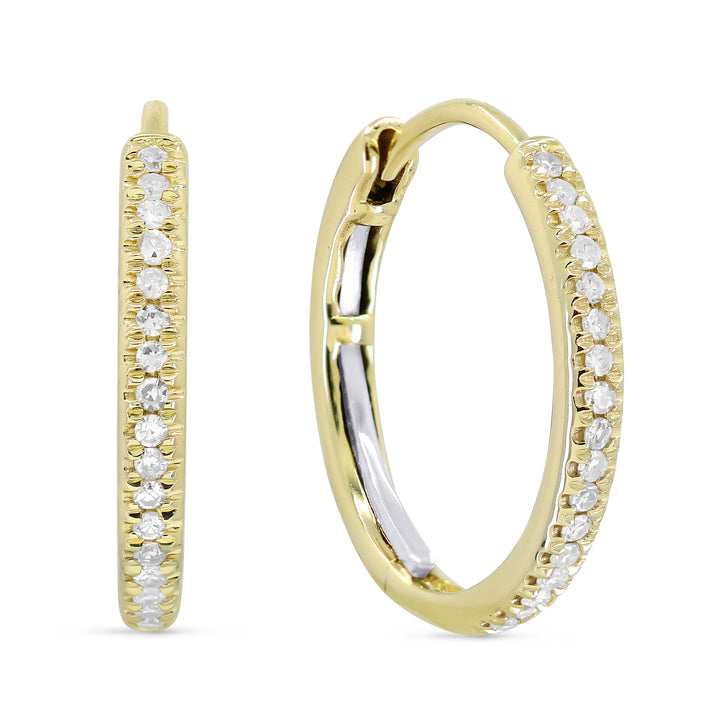 Beautiful Hand Crafted 14K Yellow Gold White Diamond Milano Collection Hoop Earrings With A Hoop Closure