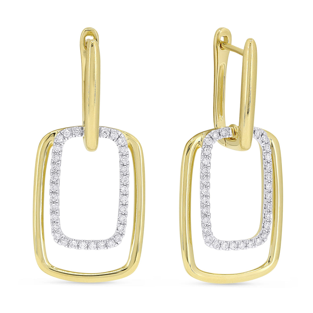 Beautiful Hand Crafted 14K Two Tone Gold White Diamond Milano Collection Drop Dangle Earrings With A Push Back Closure