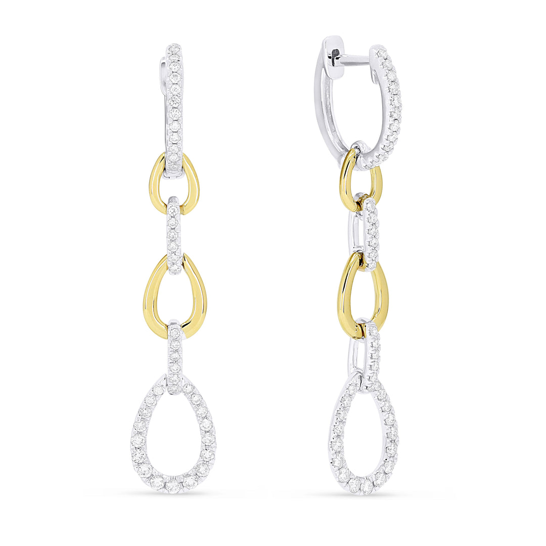 Beautiful Hand Crafted 14K Two Tone Gold White Diamond Milano Collection Drop Dangle Earrings With A Lever Back Closure