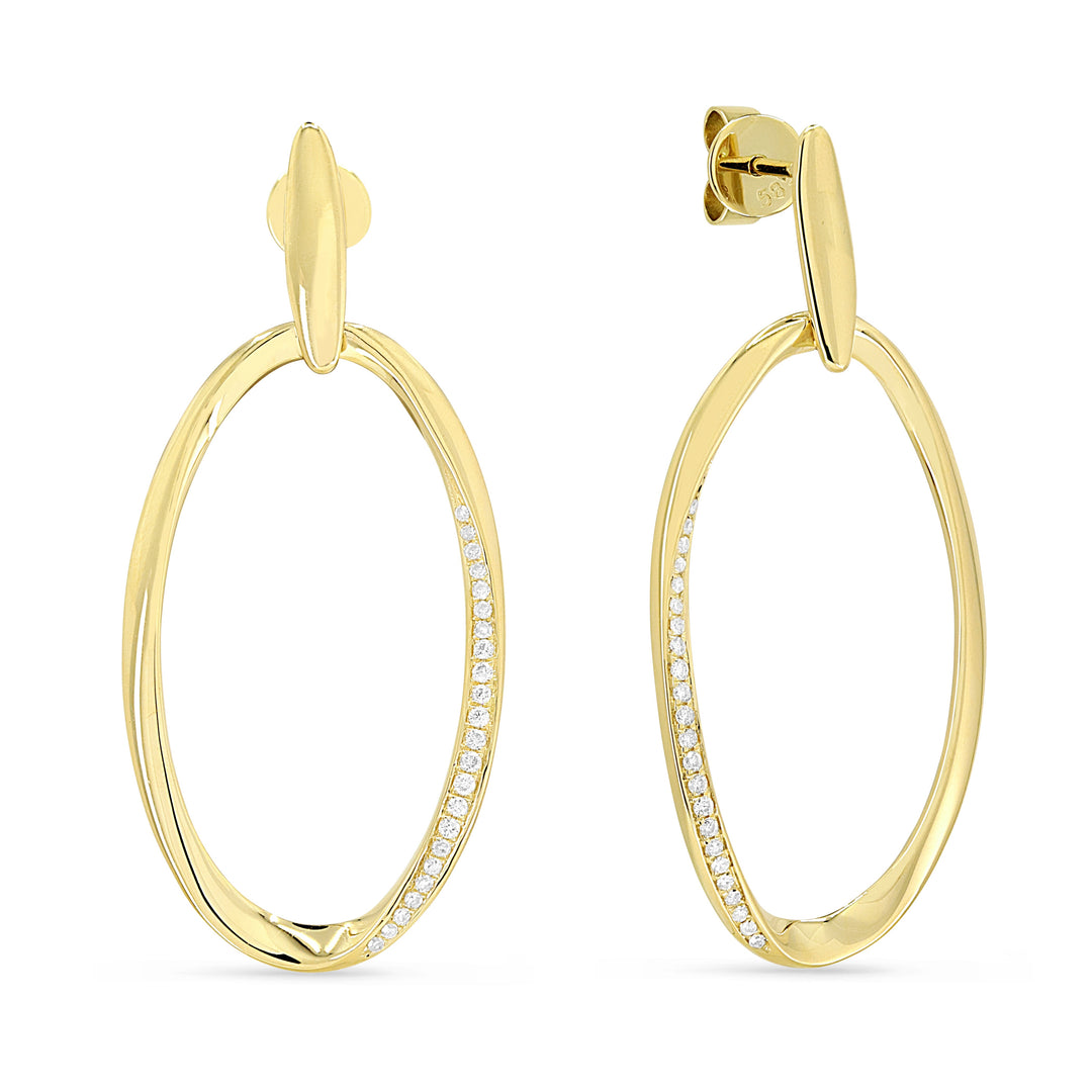 Beautiful Hand Crafted 14K Yellow Gold White Diamond Milano Collection Hoop Earrings With A Push Back Closure