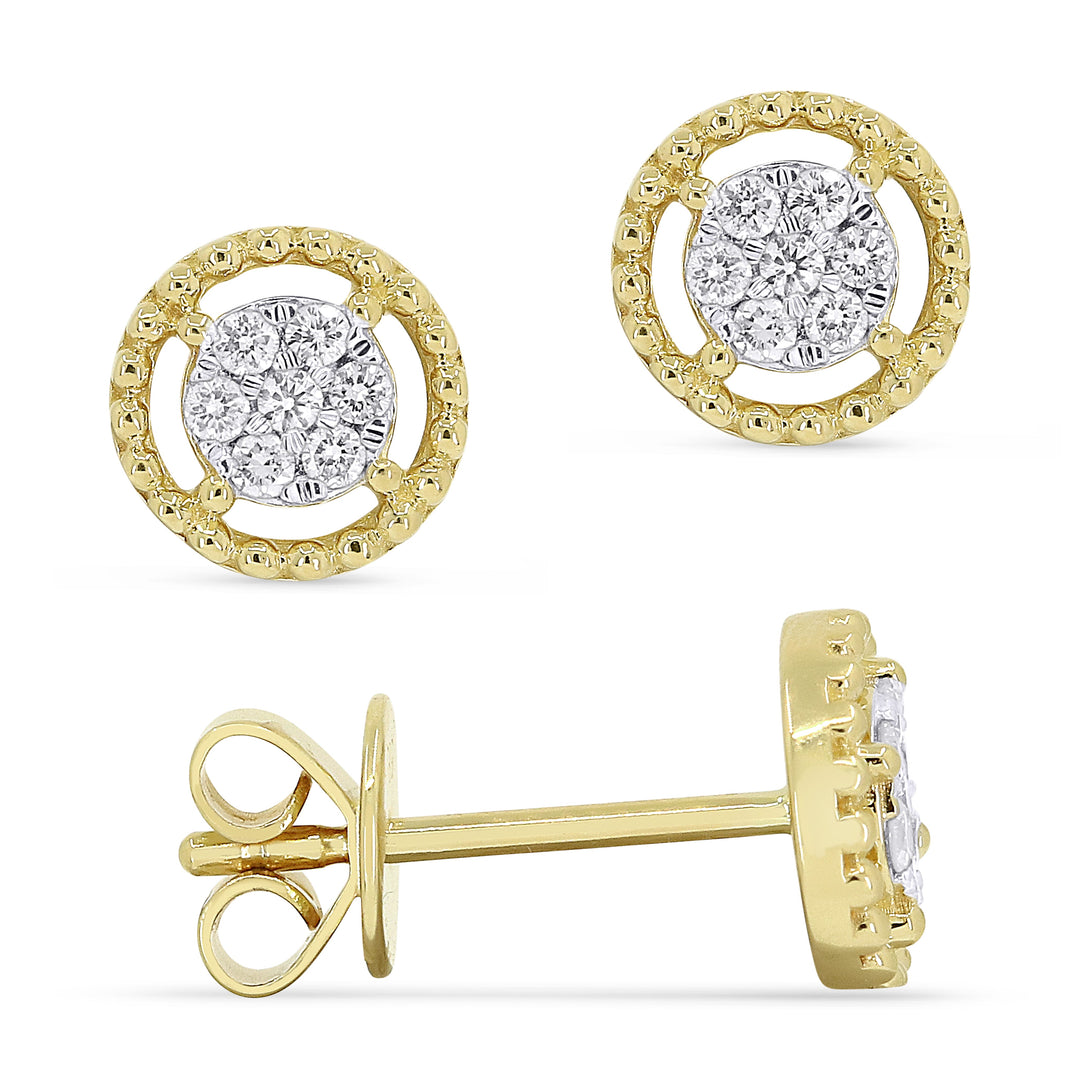 Beautiful Hand Crafted 14K Yellow Gold White Diamond Milano Collection Stud Earrings With A Push Back Closure