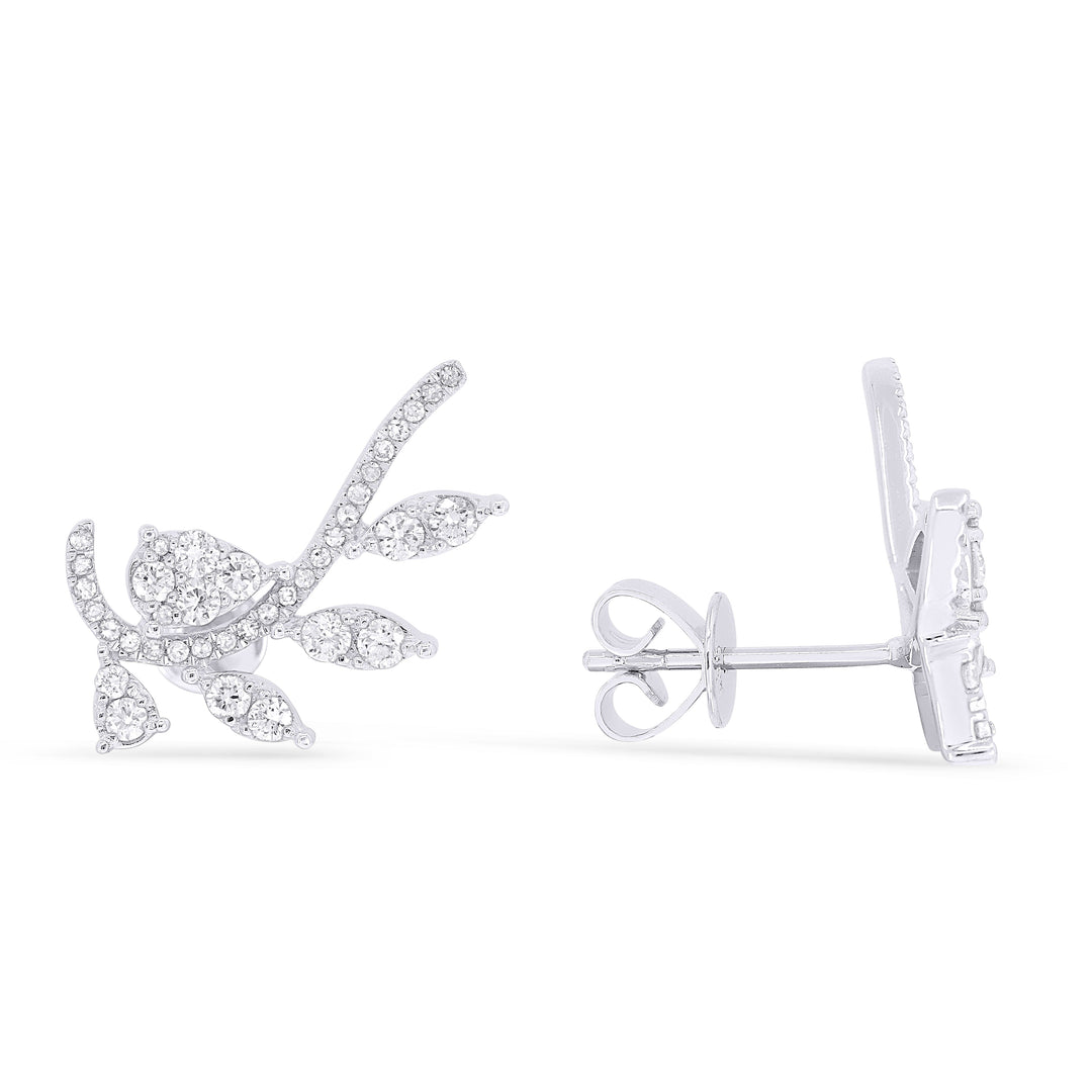 Beautiful Hand Crafted 14K White Gold White Diamond Milano Collection Stud Earrings With A Push Back Closure