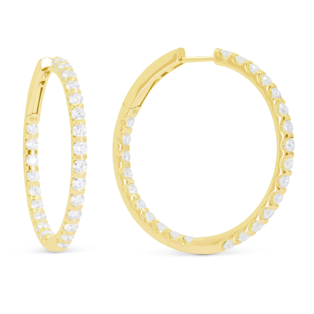 Beautiful Hand Crafted 14K Yellow Gold White Diamond Milano Collection Hoop Earrings With A Hoop Closure