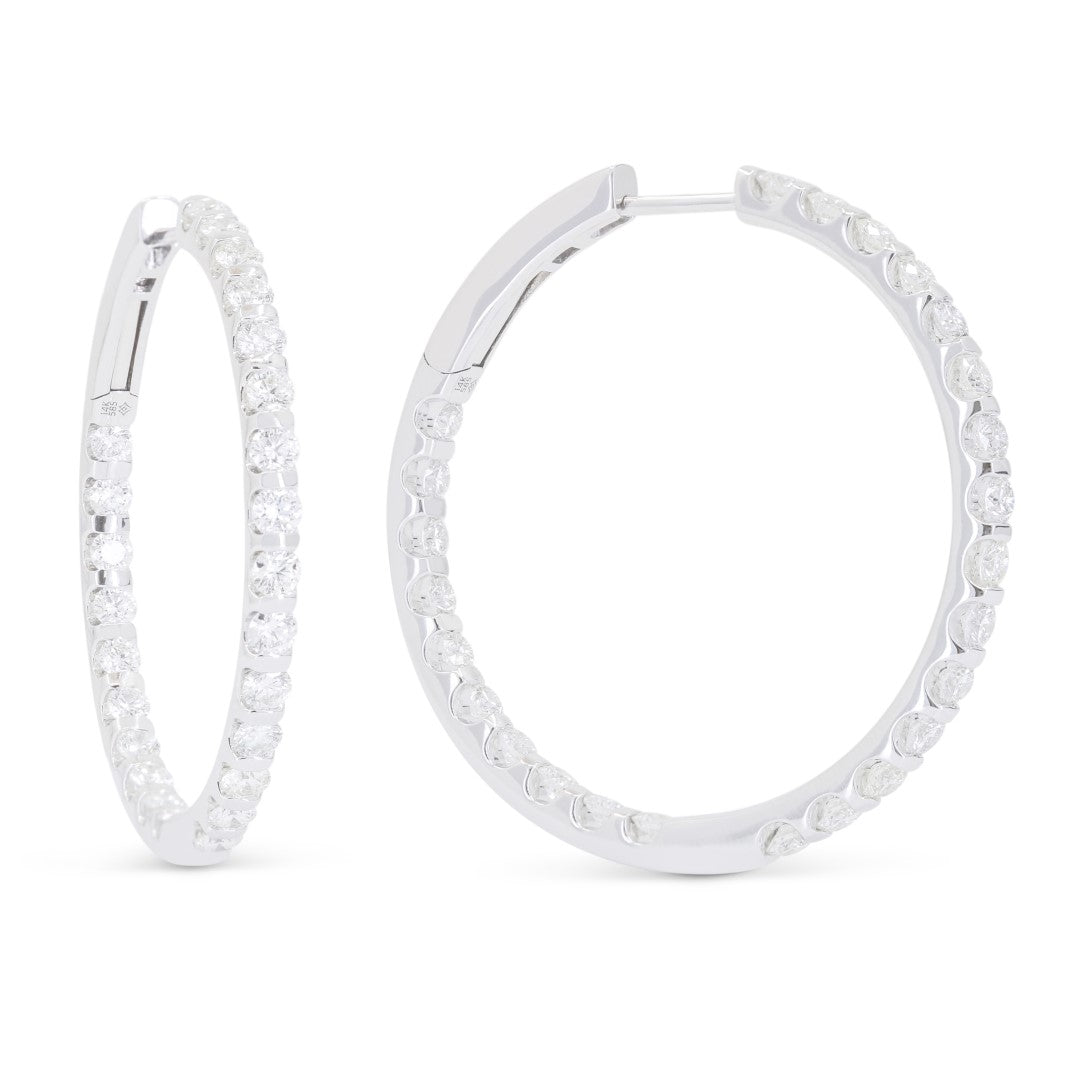 Beautiful Hand Crafted 14K Yellow Gold White Diamond Milano Collection Hoop Earrings With A Hoop Closure