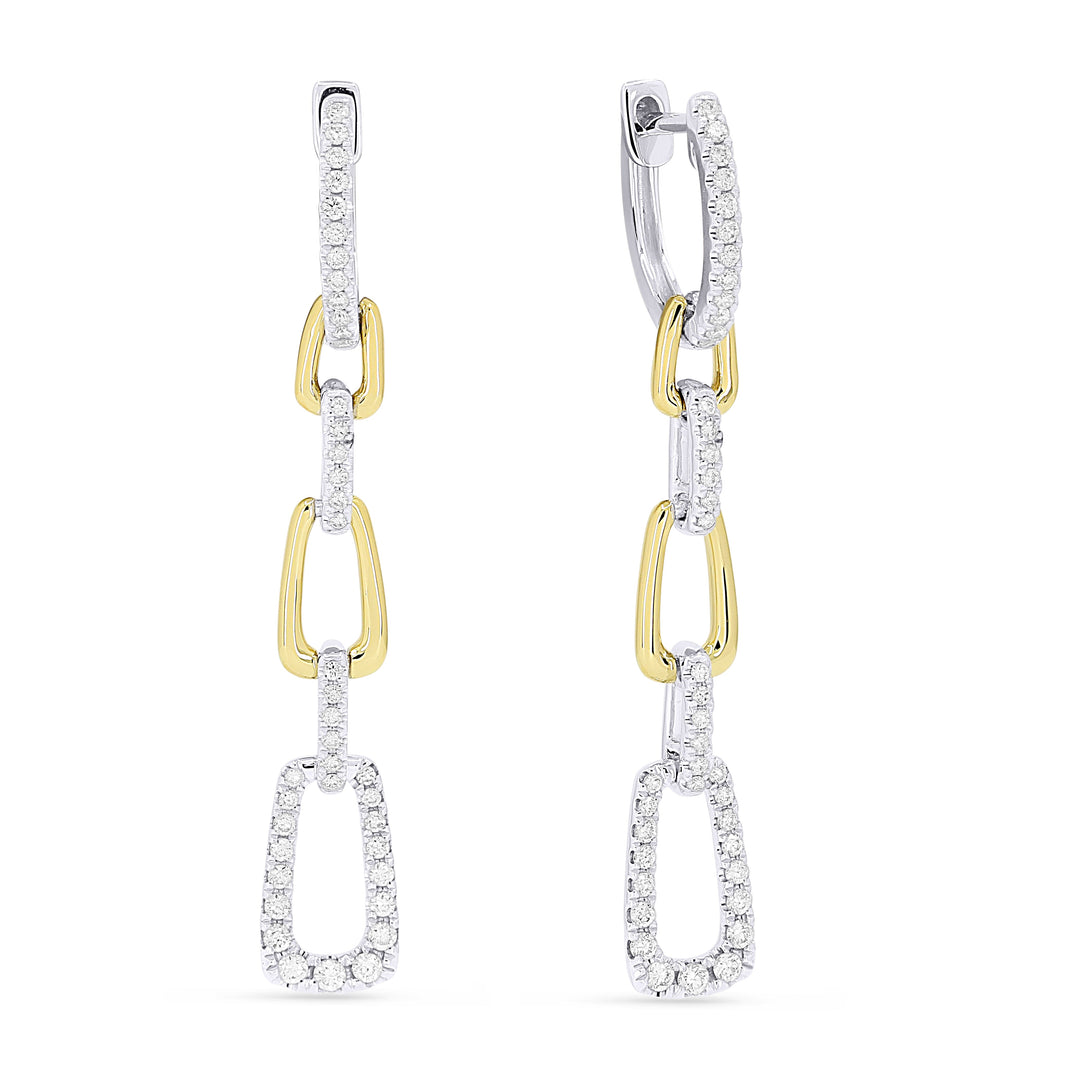 Beautiful Hand Crafted 14K Two Tone Gold White Diamond Milano Collection Drop Dangle Earrings With A Lever Back Closure