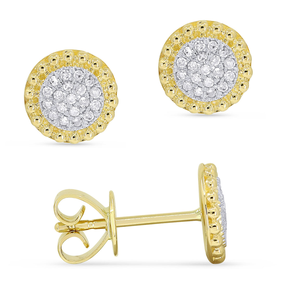 Beautiful Hand Crafted 14K Yellow Gold White Diamond Milano Collection Stud Earrings With A Push Back Closure