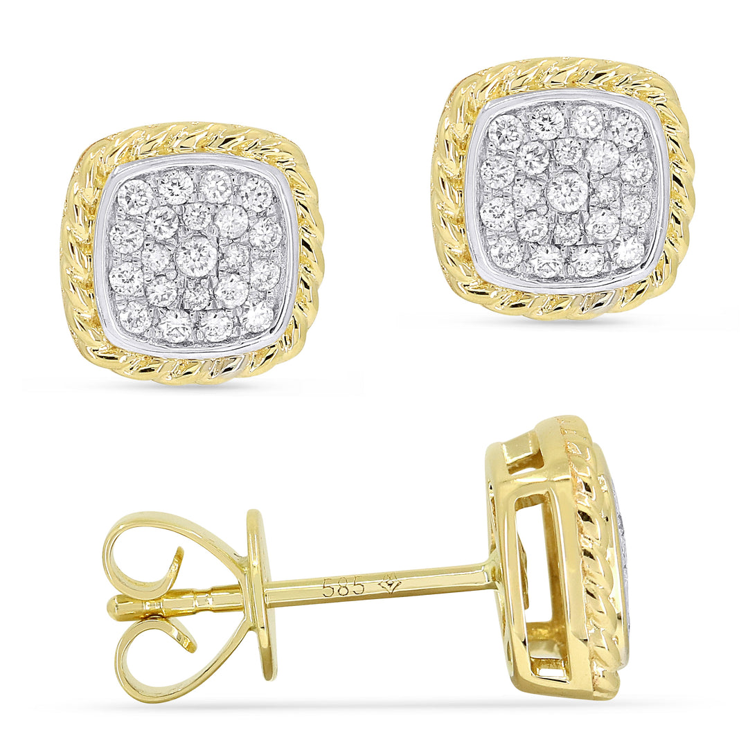 Beautiful Hand Crafted 14K Yellow Gold White Diamond Milano Collection Stud Earrings With A Push Back Closure