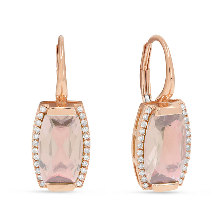 Beautiful Hand Crafted 14K Rose Gold 6X10MM Created Morganite And Diamond Essentials Collection Drop Dangle Earrings