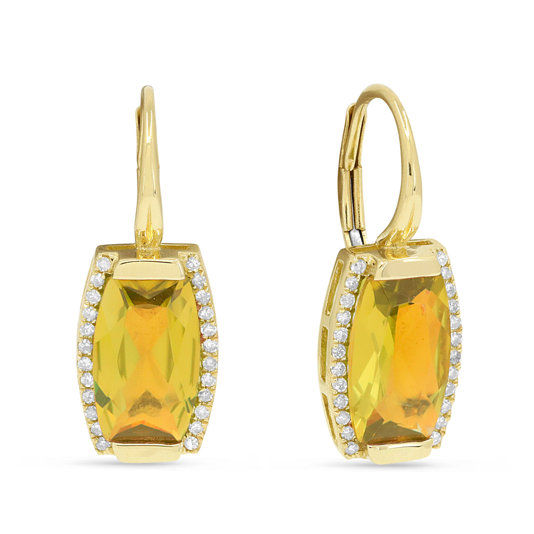 Beautiful Hand Crafted 14K Yellow Gold 6X10MM Citrine And Diamond Essentials Collection Drop Dangle Earrings With A Lever Back Closure