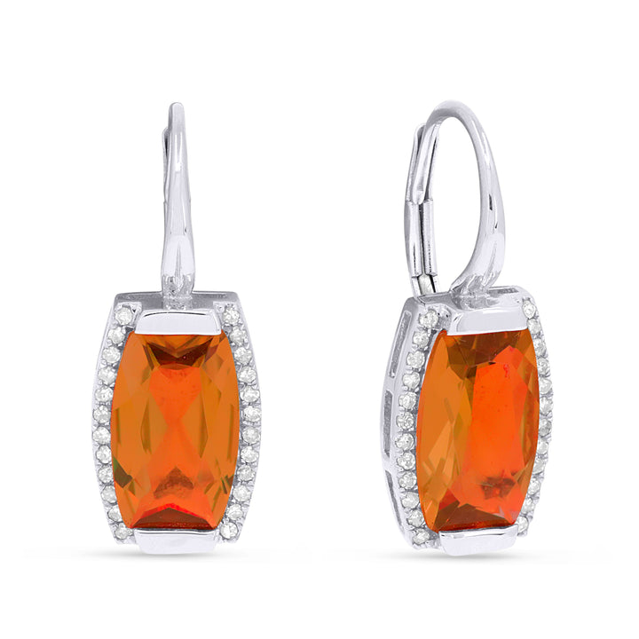 Beautiful Hand Crafted 14K White Gold 6X10MM Created Padparadscha And Diamond Essentials Collection Drop Dangle Earrings