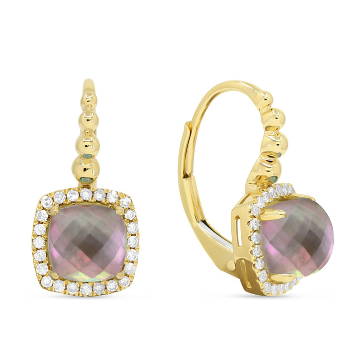 Beautiful Hand Crafted 14K Yellow Gold 6MM Black Mother Of Pearl And Diamond Essentials Collection Drop Dangle Earrings With A retail-facing