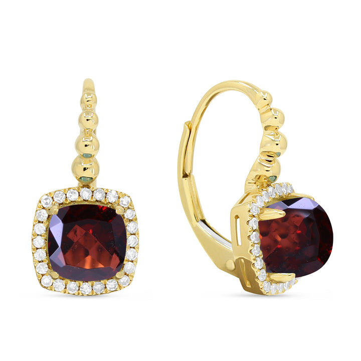 Beautiful Hand Crafted 14K Yellow Gold 6MM Garnet And Diamond Essentials Collection Drop Dangle Earrings With A retail-facing