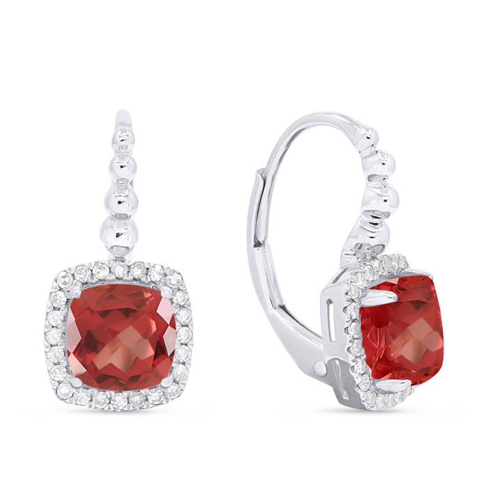 Beautiful Hand Crafted 14K White Gold 6MM Created Padparadscha And Diamond Essentials Collection Drop Dangle Earrings With A Lever Back Closure