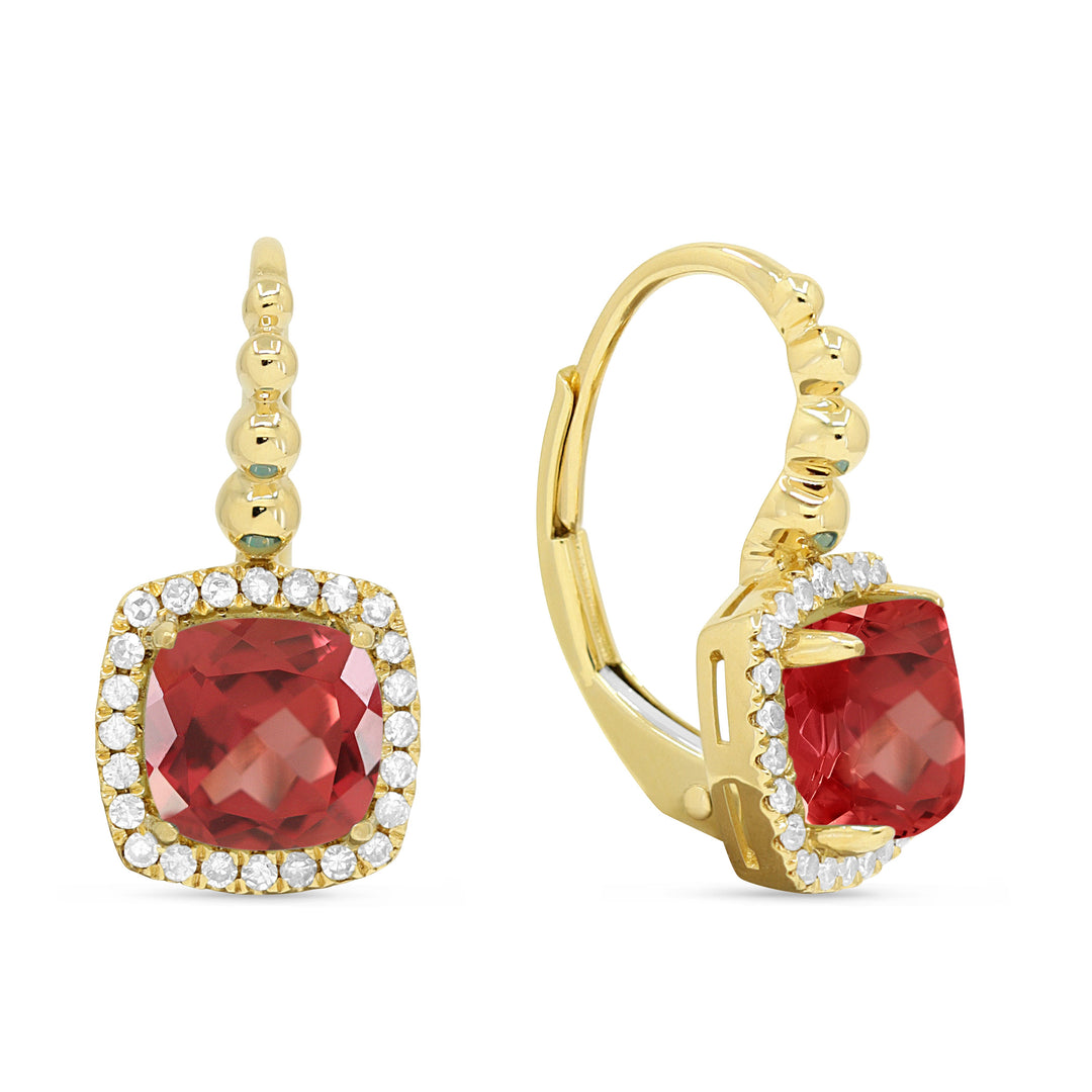 Beautiful Hand Crafted 14K Yellow Gold 6MM Created Padparadscha And Diamond Essentials Collection Drop Dangle Earrings With A Lever Back Closure