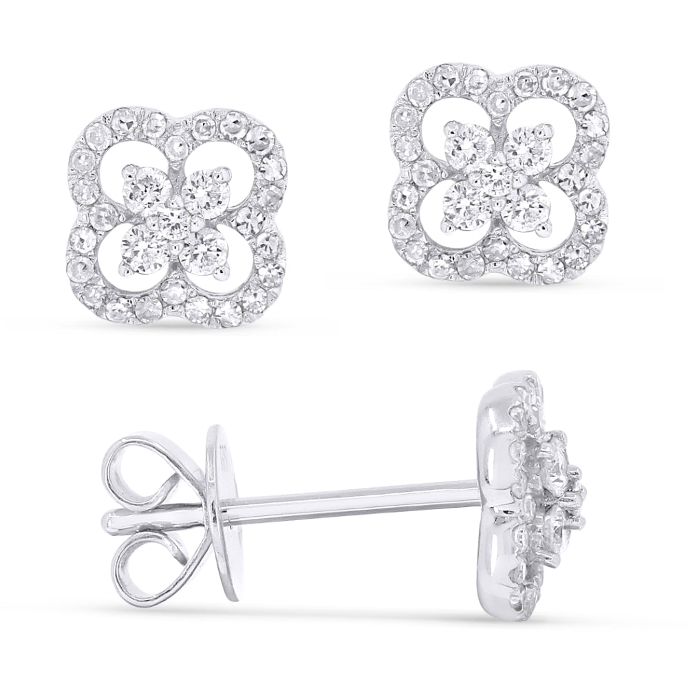 Beautiful Hand Crafted 14K White Gold White Diamond Milano Collection Stud Earrings With A Push Back Closure